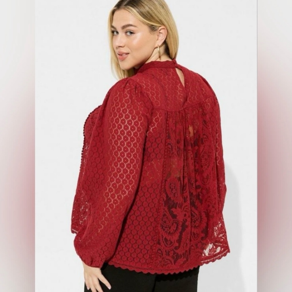 Torrid, size 2, red lace, long sleeve, top